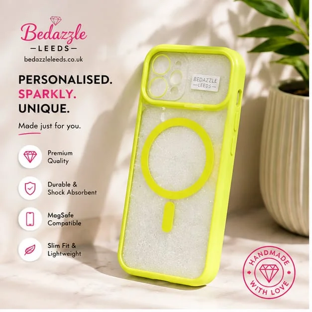 Neon Lime Glitter MagSafe Case For Iphone 14